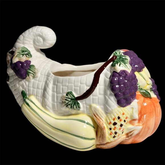 Vintage Ceramic Fall Thanksgiving Cornucopia Table Centerpiece Decor Planter - Picture 2 of 16